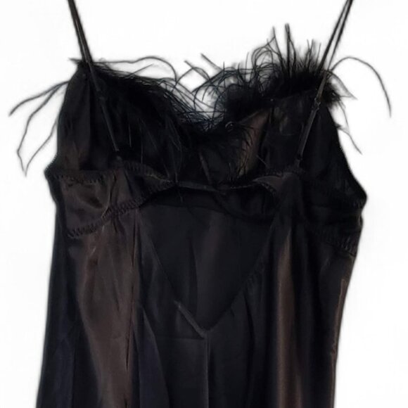 Moviestar Black Feather Trim Satin Slip Dress Women's Evening Night Out Retro XL - Picture 4 of 6